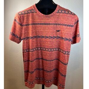 Hollister Mens Southwestern Stripe Space Dye T-Shirt Orange Blue Medium M